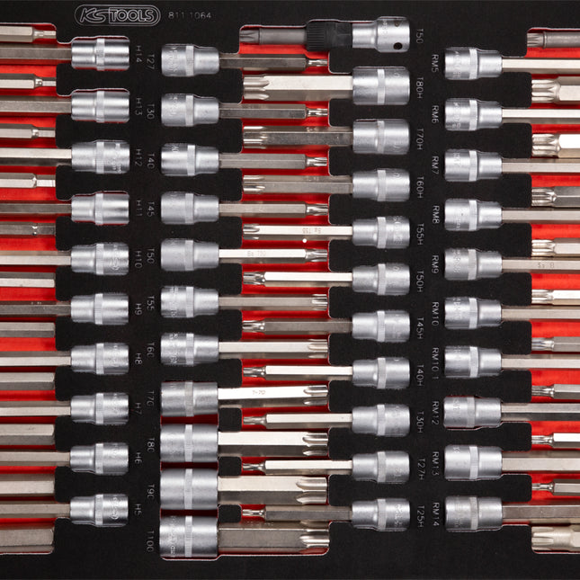 KS TOOLS Juego de llaves de vaso con punta de 1/2' en inserto de gomaespuma, 64 pzs ( 811.1064 )