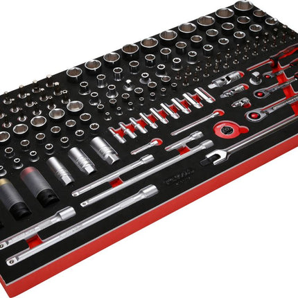 KS TOOLS Jeu de clés à douille 1/4'' + 3/8'' + 1/2'' dans insert en mousse, 156 pcs ( 813.0156 )