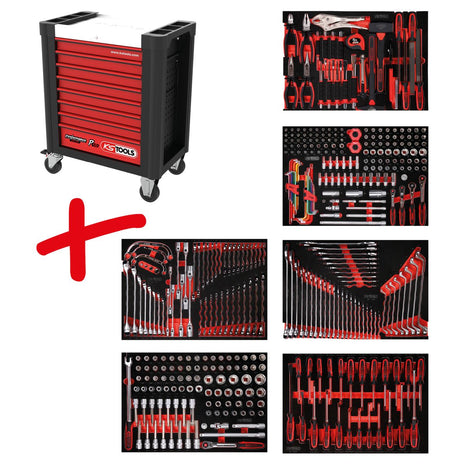 KS TOOLS Performanceplus Werkstattwagen-Satz P10 mit 399 Werkzeugen für 6 Schubladen ( 810.6399 ) - Toolbrothers