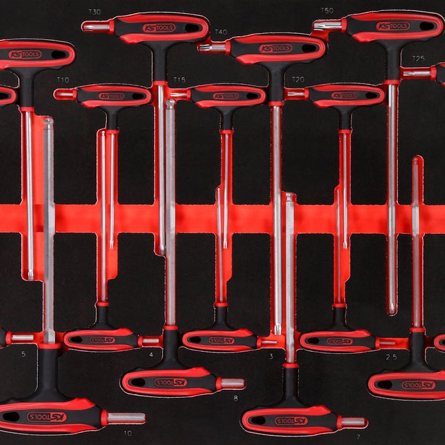 KS TOOLS Juego de llaves acodadas con mango en T en inserto de gomaespuma, 18 pzs ( 811.1018 )