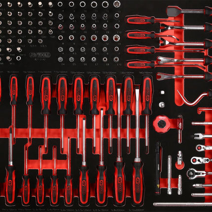 KS TOOLS Juego de llaves de vaso de 1/4' y destornilladores en inserto de gomaespuma, 142 pzs ( 821.0142 )