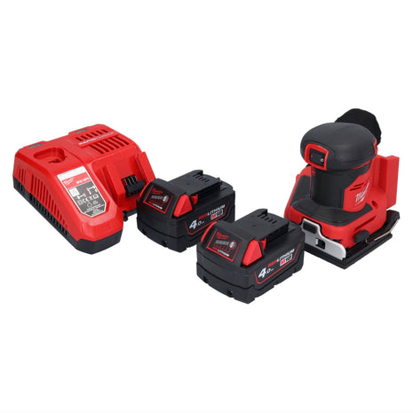 Lijadora orbital a batería Milwaukee M18 BQSS-402 18 V 113 x 104 mm sin escobillas + 2x baterías 4,0 Ah + cargador