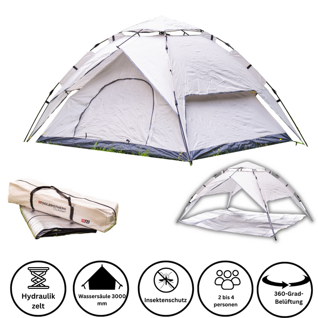 Toolbrothers outdoor camping tent for 2-4 persons dome tent hydraulic tent pop-up tent waterproof, 2000 mm water column + insulating mat