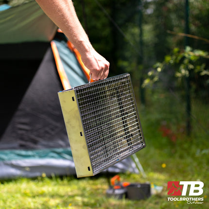 Toolbrothers Outdoor portable charcoal stainless steel barbecue set for camping tool-free assembly 43 x 29 x 23 cm silver + barbecue cutlery, barbecue gloves & barbecue compartments 8 pcs