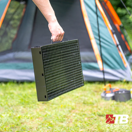 Toolbrothers Zewnętrzny przenośny zestaw do grillowania na węglu drzewnym do montażu bez użycia narzędzi 43 x 29 x 23 cm czarny + sztućce do grillowania, rękawice do grillowania i przegródki do grillowania 8 szt.