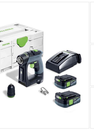 Festool CXS 12 2,5-Plus Perceuse-visseuse sans fil 12 V 30 Nm Brushless ( 576864 ) + 2x batterie 2,5 Ah + chargeur + Systainer