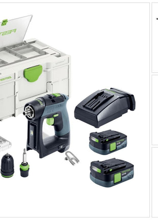 Festool CXS 12 2,5 set taladro atornillador inalámbrico 12 V 30 Nm sin escobillas (576865) + 2 baterías 2,5 Ah + cargador + juego de puntas + systainer