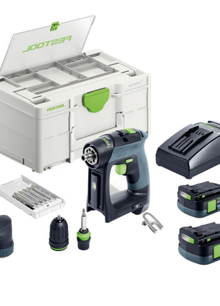 Festool CXS 12 2,5 set taladro atornillador inalámbrico 12 V 30 Nm sin escobillas (576865) + 2 baterías 2,5 Ah + cargador + juego de puntas + systainer