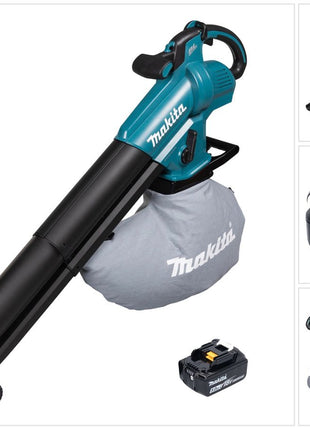 Soplador y aspirador de hojas a batería Makita DUB 187 T 18 V sin escobillas + 1x batería 5,0 Ah - sin cargador