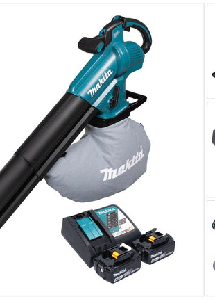 Makita DUB 187 RT2 Souffleur et aspirateur de feuilles sans fil 18 V Brushless + 2x batterie 5,0 Ah + chargeur