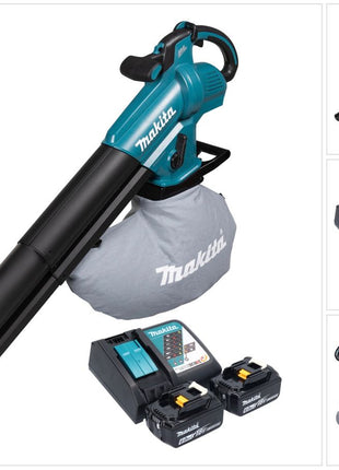 Makita DUB 187 RG2 Souffleur et aspirateur de feuilles sans fil 18 V Brushless + 2x batteries 6,0 Ah + chargeur