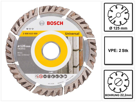 Bosch Standard do uniwersalnej diamentowej tarczy tnącej 125 x 22,23 mm 2 szt. ( 2x 2608615059 ) do betonu, stali-betonu, cegły, wapna i piaskowca