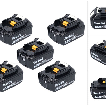 Makita kit batterie 5x BL 1830 B 18 V 3,0 Ah / 3000 mAh Li-Ion ( 5x 197599-5 ) avec affichage LED - original, pas de copie