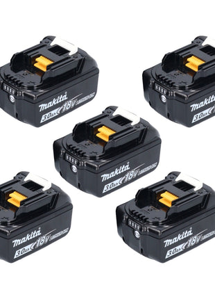 Juego de baterías Makita 5x BL 1830 B 18 V 3,0 Ah / 3000 mAh Li-Ion (5x 197599-5) con pantalla LED - original, no una réplica