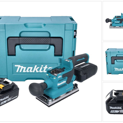 Makita DBO 382 T1J Ponceuse vibrante sans fil 18 V 93 x 185 mm Brushless + 1x batterie 5,0 Ah + Makpac - sans chargeur