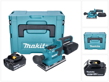 Makita DBO 382 T1J Ponceuse vibrante sans fil 18 V 93 x 185 mm Brushless + 1x batterie 5,0 Ah + Makpac - sans chargeur