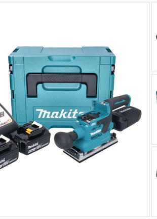 Makita DBO 382 RTJ Ponceuse vibrante sans fil 18 V 93 x 185 mm Brushless + 2x batterie 5,0 Ah + chargeur + Makpac