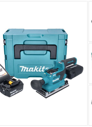 Makita DBO 382 RG1J Akku Schwingschleifer 18 V 93 x 185 mm Brushless + 1x Akku 6,0 Ah + Ladegerät + Makpac