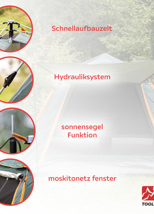 Toolbrothers Outdoor Camping-Set Zelt für 2-4 Personen Hydraulikzelt  Pop-Up zelt + Campingausrüstung 13-tlg