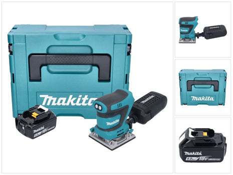 Levigatrice vibrante a batteria Makita DBO 484 T1J 18 V 112 x 102 mm + 1x batteria 5,0 Ah + Makpac - senza caricabatterie