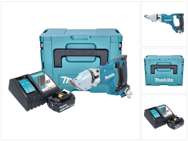 Makita DJS 200 RF1J cordless sheet metal shears 18 V 2.0 mm brushless + 1x rechargeable battery 3.0 Ah + charger + Makpac
