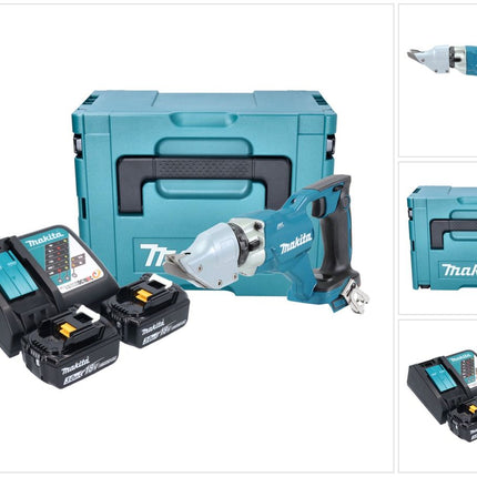 Makita DJS 200 RFJ cordless sheet metal shears 18 V 2.0 mm brushless + 2x rechargeable battery 3.0 Ah + charger + Makpac