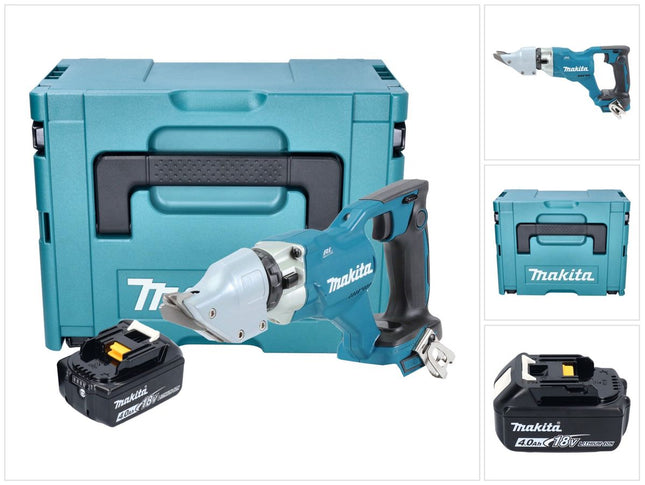 Makita DJS 200 M1J cordless sheet metal shears 18 V 2.0 mm brushless + 1x rechargeable battery 4.0 Ah + Makpac - without charger