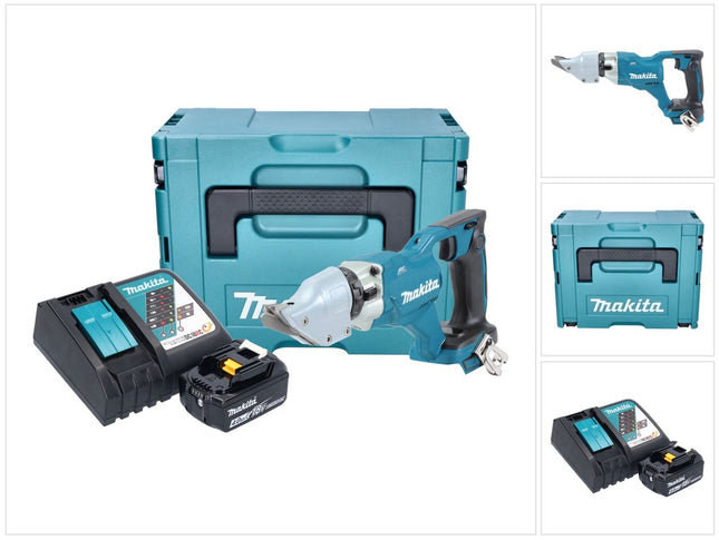 Makita DJS 200 RM1J cordless sheet metal shears 18 V 2.0 mm brushless + 1x rechargeable battery 4.0 Ah + charger + Makpac