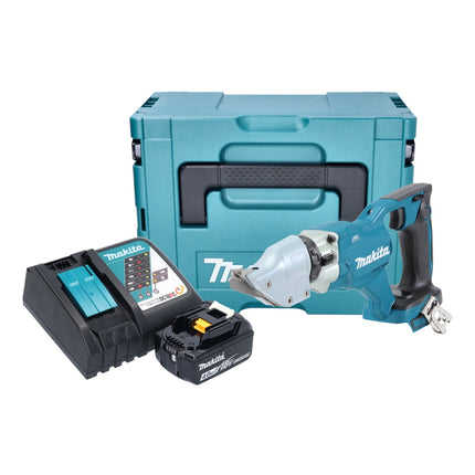 Makita DJS 200 RM1J cordless sheet metal shears 18 V 2.0 mm brushless + 1x rechargeable battery 4.0 Ah + charger + Makpac