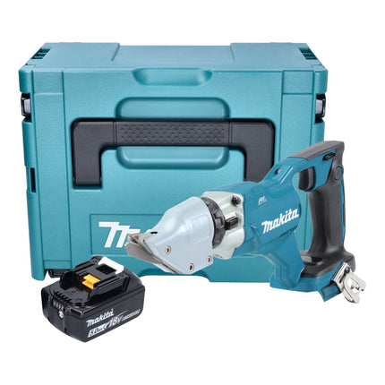 Makita DJS 200 T1J cordless sheet metal shears 18 V 2.0 mm brushless + 1x rechargeable battery 5.0 Ah + Makpac - without charger