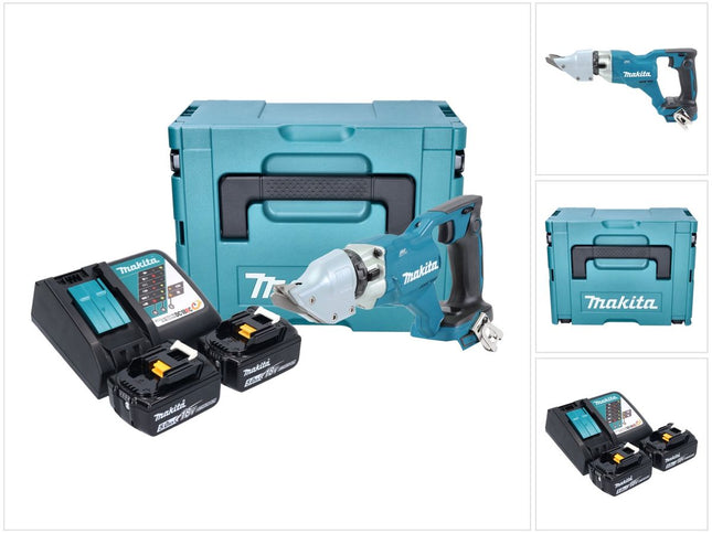 Makita DJS 200 RTJ cordless sheet metal shears 18 V 2.0 mm brushless + 2x rechargeable battery 5.0 Ah + charger + Makpac