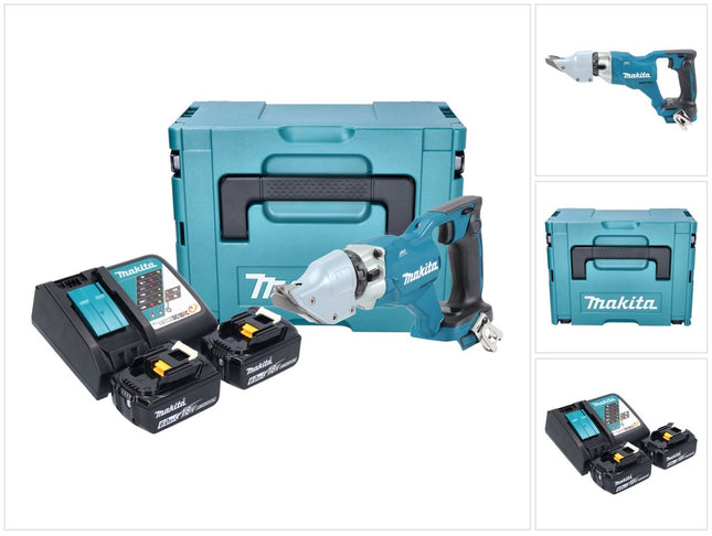 Makita DJS 200 RGJ cordless sheet metal shears 18 V 2.0 mm brushless + 2x rechargeable battery 6.0 Ah + charger + Makpac