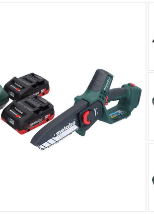 Metabo MS 18 LTX 15 Akku Gehölzsäge 18 V 15 cm 5 m/s + 2x Akku 4,0 Ah + Ladegerät