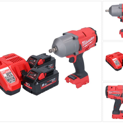 Llave de impacto a batería Milwaukee M18 FHIWF12-802 18 V 1356 Nm 1/2" sin escobillas + 2x batería 8,0 Ah + cargador
