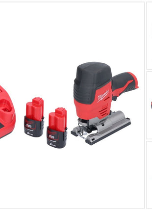 Sierra de calar a batería Milwaukee M12 JS-202 12 V + 2x baterías 2.0 Ah + cargador