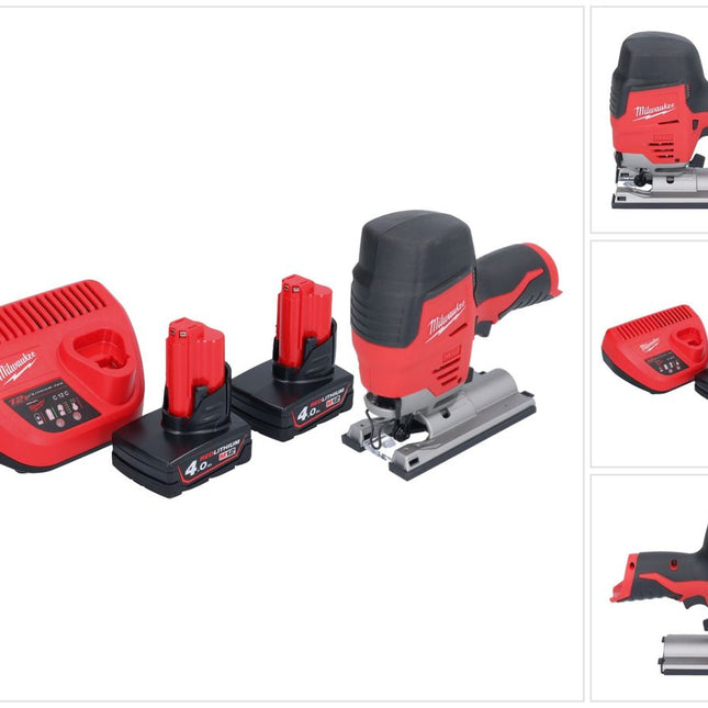 Sierra de calar a batería Milwaukee M12 JS-402 12 V + 2x baterías 4,0 Ah + cargador