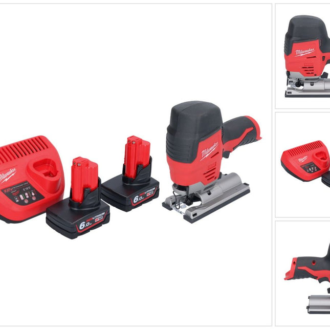 Sierra de calar a batería Milwaukee M12 JS-602 12 V + 2x baterías 6,0 Ah + cargador