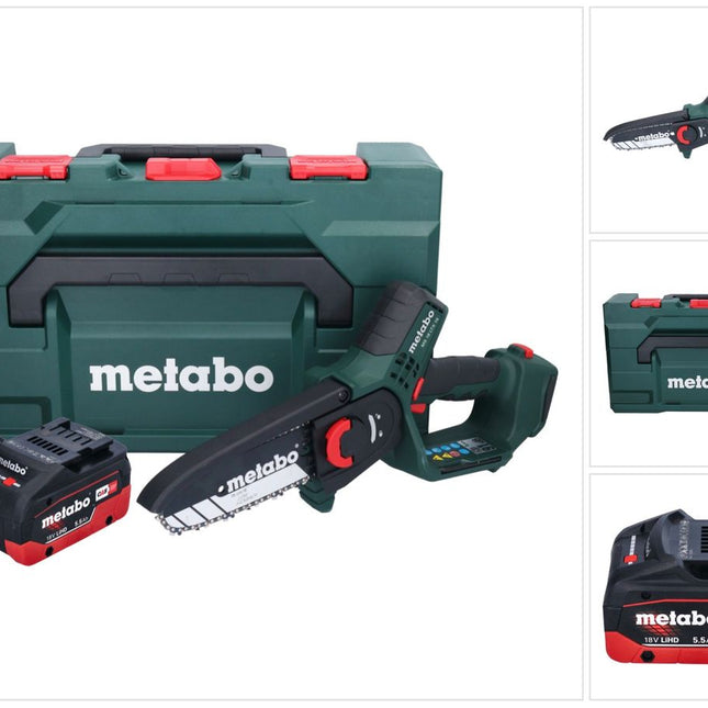 Metabo MS 18 LTX 15 podadora sin cable 18 V 15 cm 5 m/s + 1x batería recargable 5,5 Ah + metaBOX - sin cargador