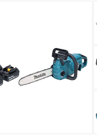 Makita DUC 357 RG2X2 Trononneuse d'elagage sans fil 18 V 35 cm 7,7 m/s Brushless + 2x batterie 6,0 Ah + kit chargeur