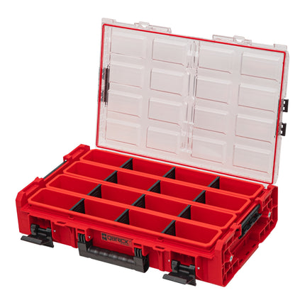 Qbrick System ONE Organizador XL 2.0 Cubo largo ROJO ULTRA HD Apilable a medida 582 x 387 x 131 mm 13,5 l IP66 con 4 embutidos y 12 separadores