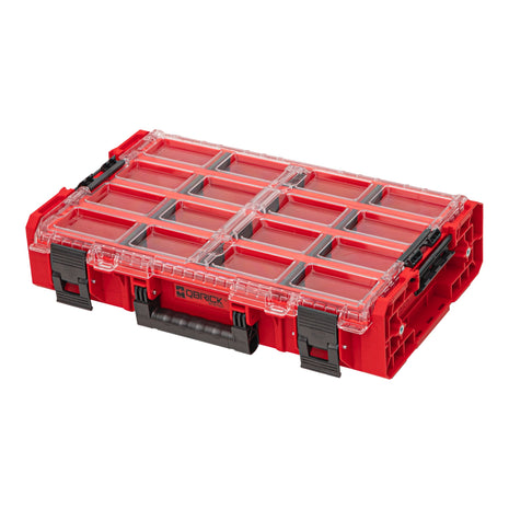 Qbrick System ONE Organiser XL 2.0 Long Bin RED ULTRA HD Impilabile su misura 582 x 387 x 131 mm 13,5 l IP66 con 4 intarsi e 12 divisori