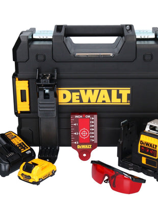 DeWalt DCE 089 D1R batería láser multilínea 12 V 3x 360° rojo + 1x batería 2,0 Ah + cargador + TSTAK