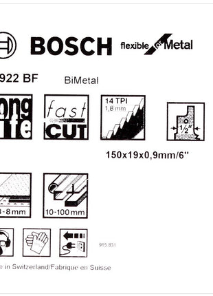 Bosch 5 Säbelsägeblätter 150 mm Flexible for Metal S 922 BF / S922BF ( 2608656014 ) - Toolbrothers