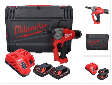 Milwaukee M18 ONEFPRT-202X remachadora ciega a batería 18 V 20 kN sin escobillas (4933478602) + 2x batería 2.0 Ah + cargador + caja HD