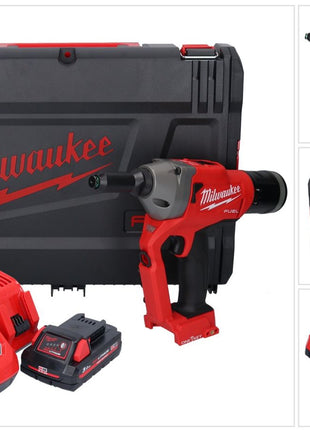 Riveteuse aveugle sur batterie Milwaukee M18 ONEFPRT-301X 18 V 20 kN sans balais + 1x batterie 3,0 Ah + chargeur + boîtier HD