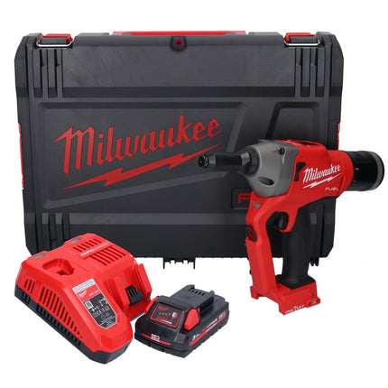 Rivettatrice cieca a batteria Milwaukee M18 ONEFPRT-301X 18 V 20 kN senza spazzole + 1x batteria ricaricabile 3,0 Ah + caricatore + scatola HD