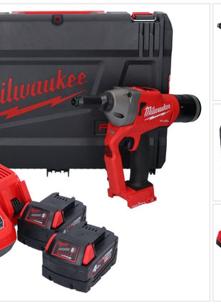 Remachadora ciega Milwaukee M18 ONEFPRT-402X batería 18 V 20 kN brushless + 2x batería 4.0 Ah + cargador + caja HD