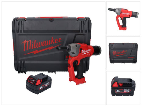 Milwaukee M18 ONEFPRT-501X remachadora ciega a batería 18 V 20 kN sin escobillas + 1x batería 5.0 Ah + caja HD - sin cargador