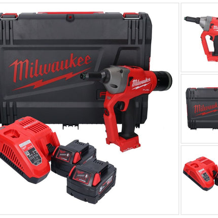 Rivettatrice cieca a batteria Milwaukee M18 ONEFPRT-502X 18 V 20 kN brushless + 2x batteria ricaricabile 5,0 Ah + caricabatterie + scatola HD