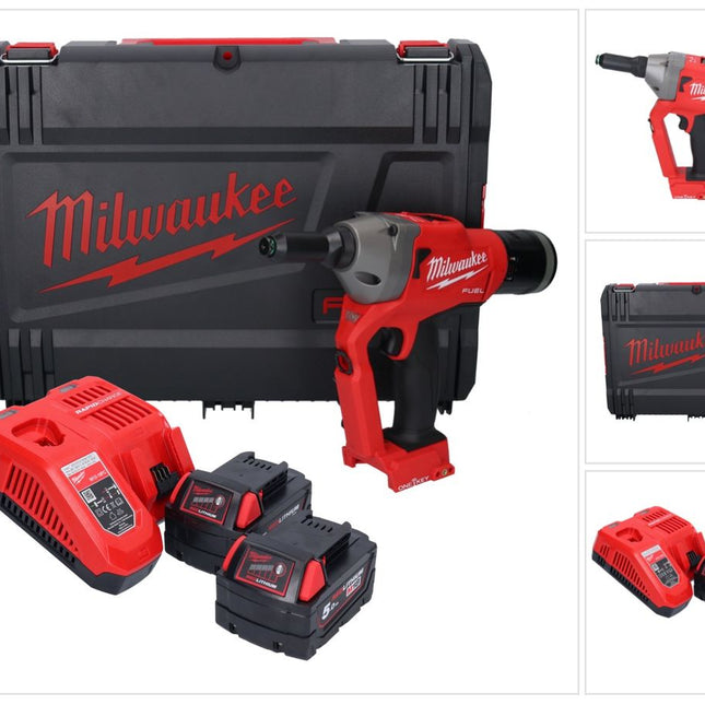 Milwaukee M18 ONEFPRT-502X nitownica akumulatorowa 18 V 20 kN bezszczotkowa + 2x akumulator 5,0 Ah + ładowarka + skrzynka HD
